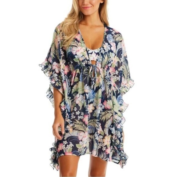 Jessica Simpson Women's Stranded in Paradise  Ruffled Cover-up Dress Swimsuit - Picture 2 of 10
